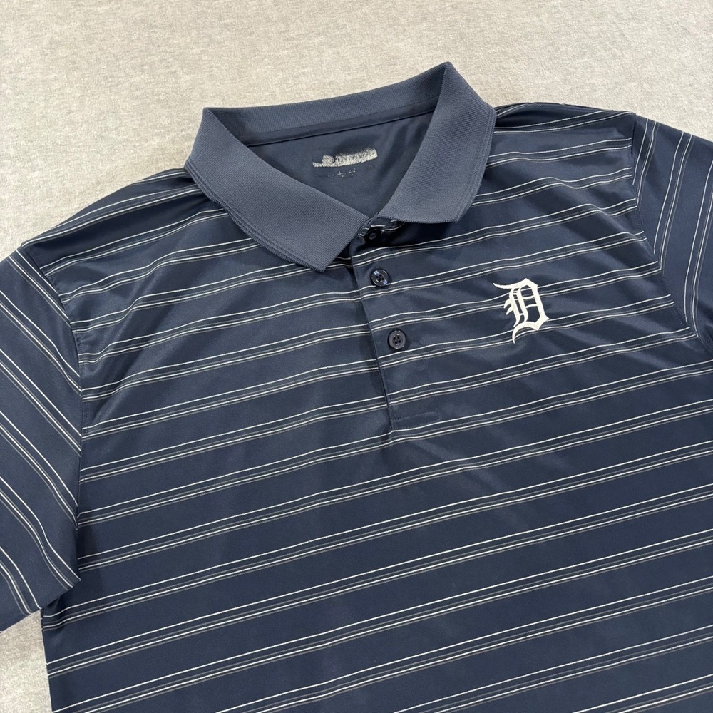 Detroit Tigers Mens XL Navy Blue Striped Polo Shirt MLB Golf Short Sleeve 74161